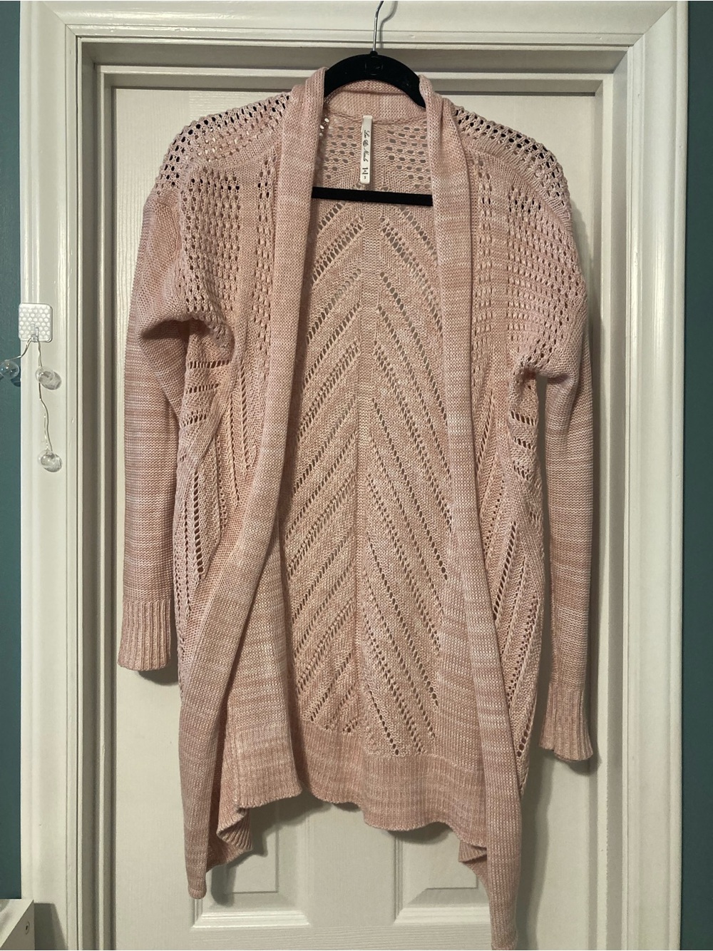 Leo & Nicole Pink Open-Front Pointelle Cardigan